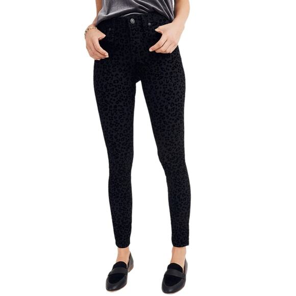 Madewell 9-Inch Skinny Jeans In Black Flocked Leopard Edition Women’s Size 28 - Picture 12 of 12